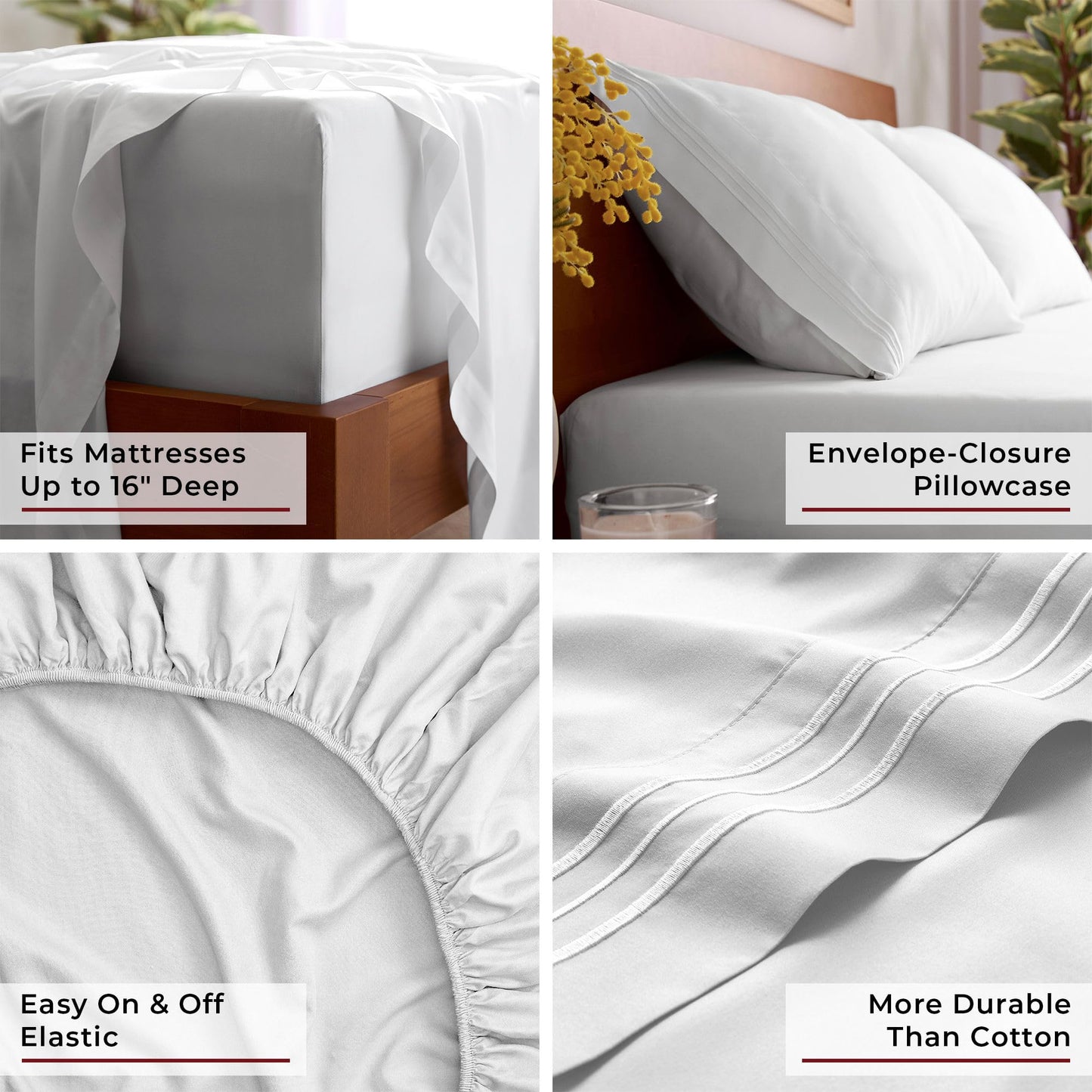 Mellanni Full Sheets Set - 4 PC Iconic Collection Bedding - Hotel Luxury, Extra Soft, Cooling Bed Sheets - Wrinkle, Fade, Stain Resistant (Full, White)