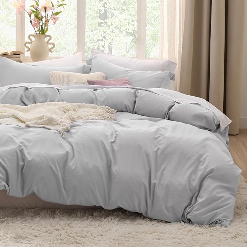 Bedsure King Size Duvet Cover Set - Extra Soft Light Grey 3-Piece Bedding with Zipper Closure & Pillow Shams