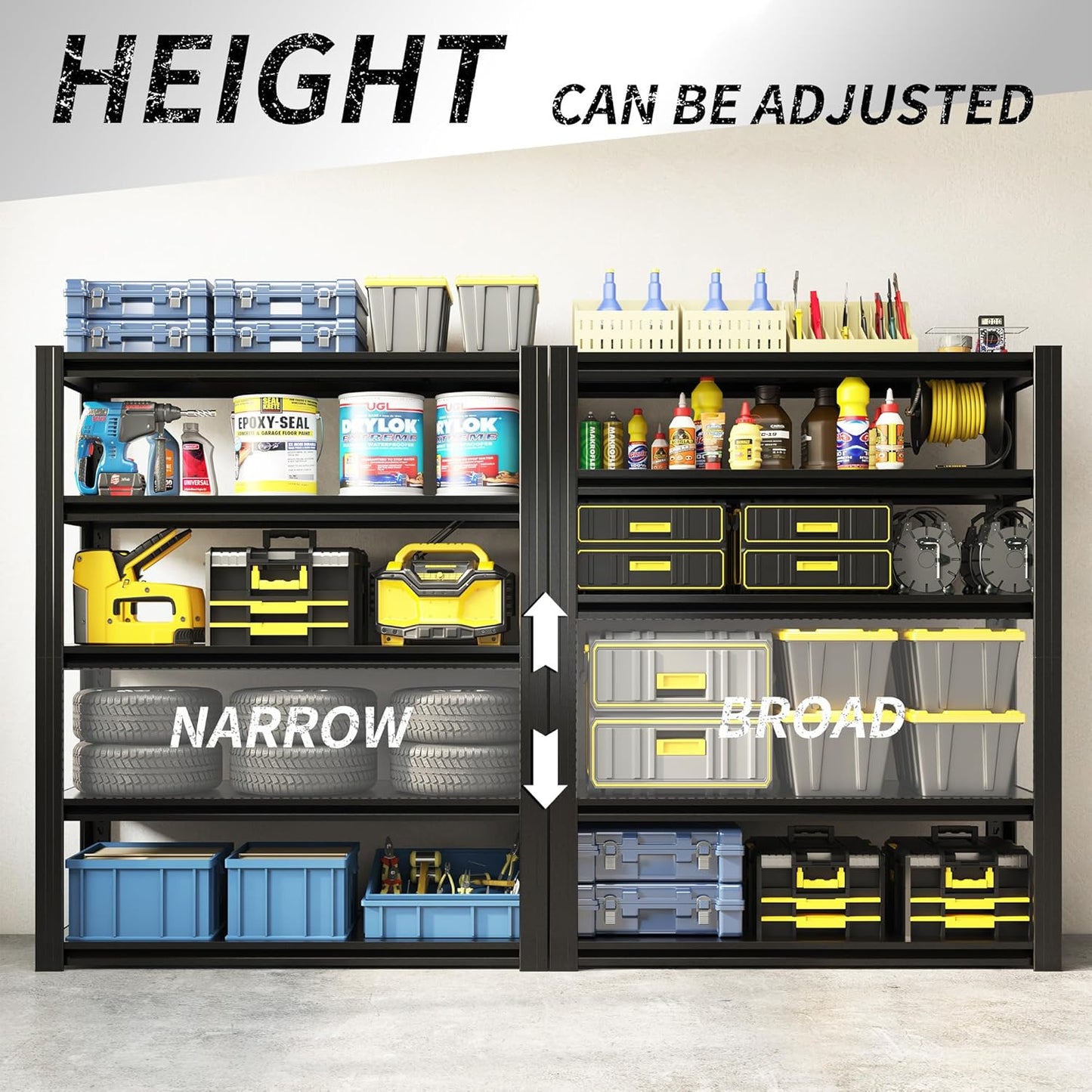 Regine Switzerland Heavy Duty Garage Shelving - 2500 LBS Capacity, Adjustable 5-Tier Metal Unit | 72"H x 35.4"W x 15.7"D