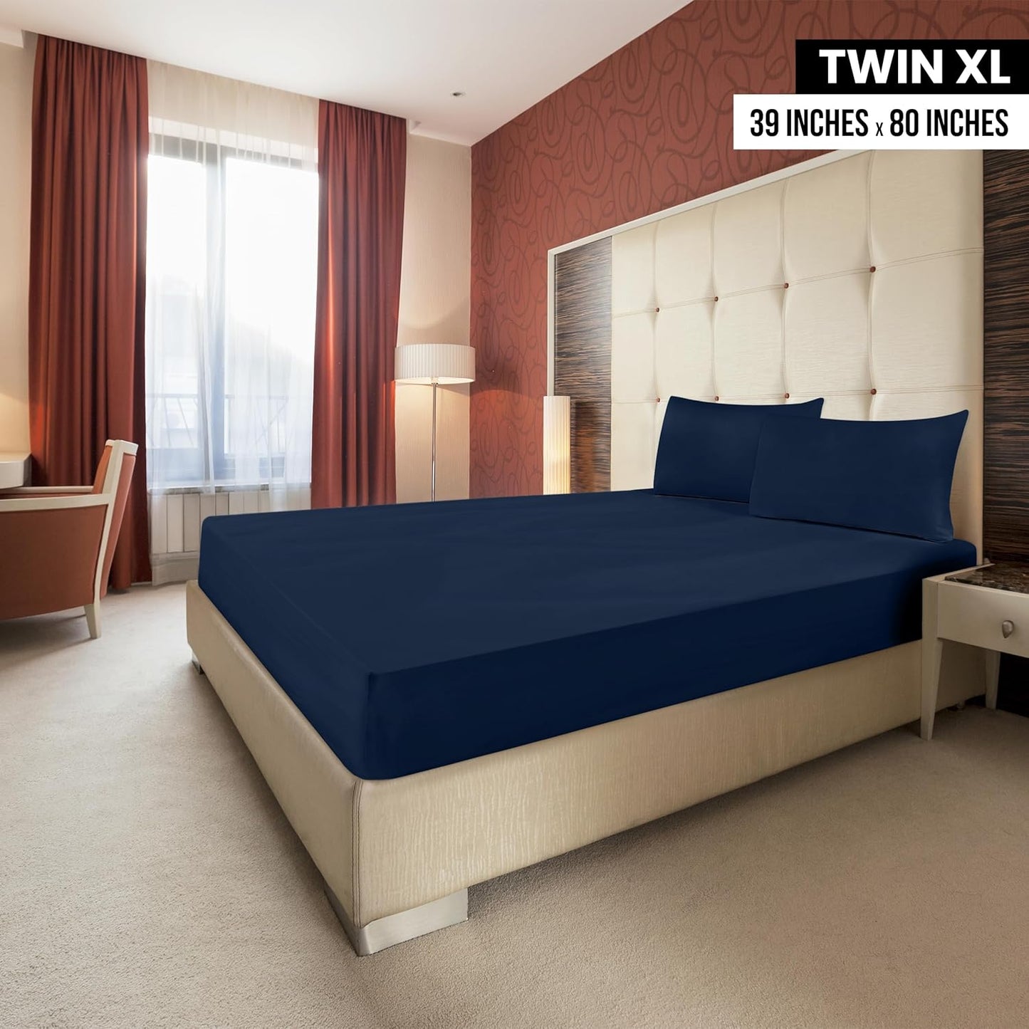 Utopia Bedding Twin XL Fitted Sheets - Soft Brushed Microfiber with Deep Pockets - Navy (Pack of 2)
