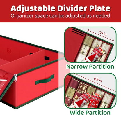 Fabspace Christmas Wrapping Paper Storage Organizer - 40 Inch Gift Wrap Container with Visible Pockets - Red