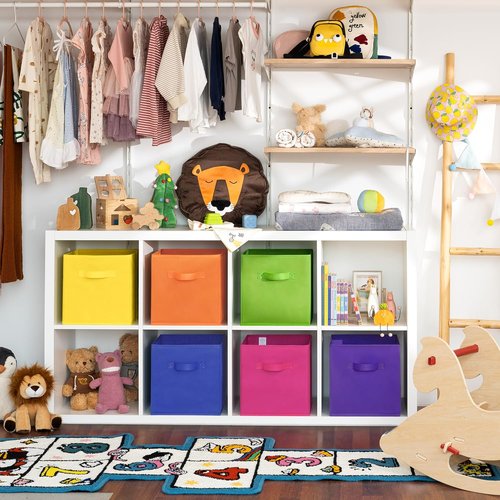 Granny Says 11-Inch Cube Storage Bins - Colorful Fabric Organizers for Kids' Rooms | 6-Pack Rainbow Design