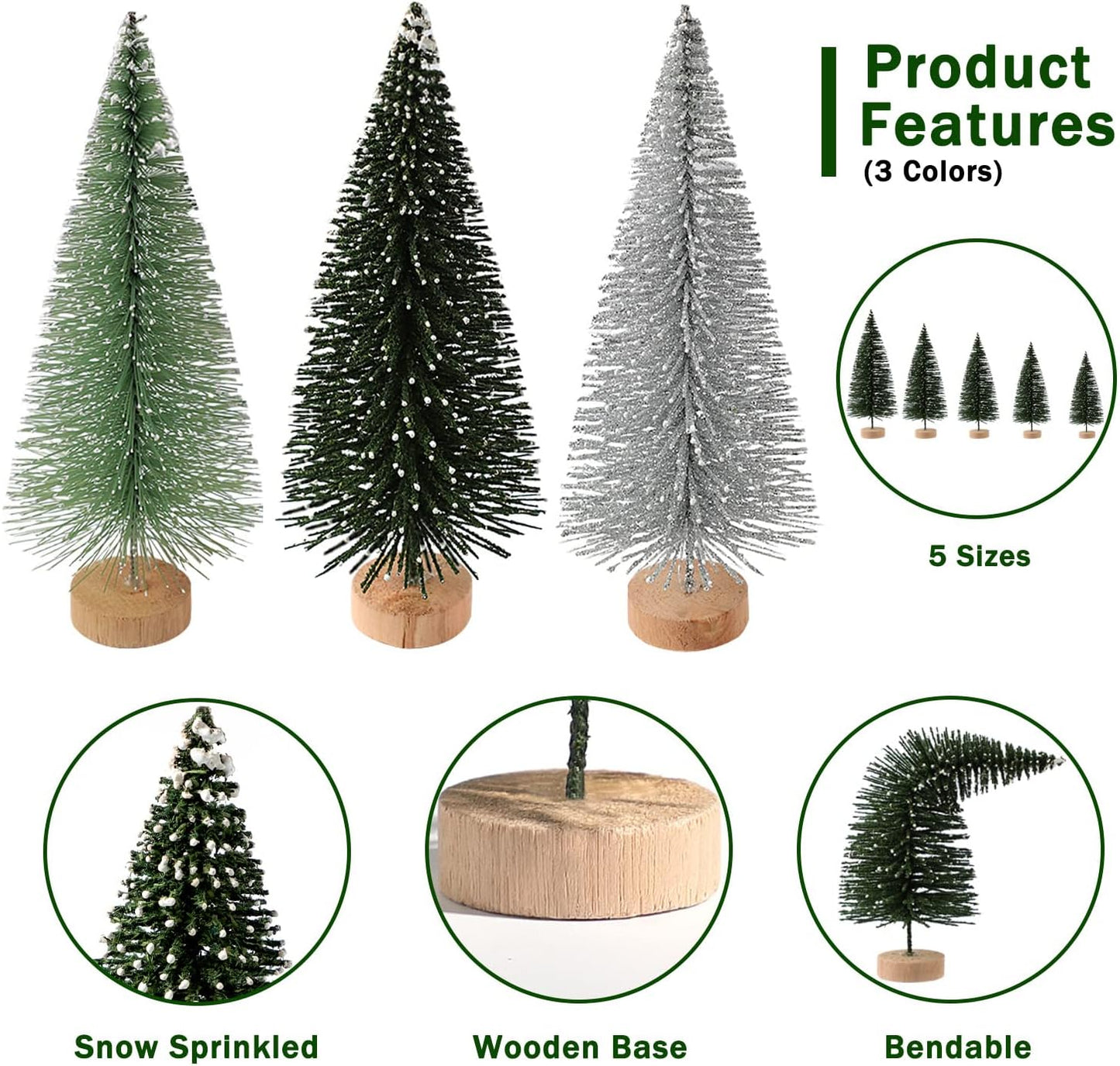 Skiennix Mini Christmas Trees - 30Pcs Artificial Bottle Brush Trees with Wooden Base for Festive Decor