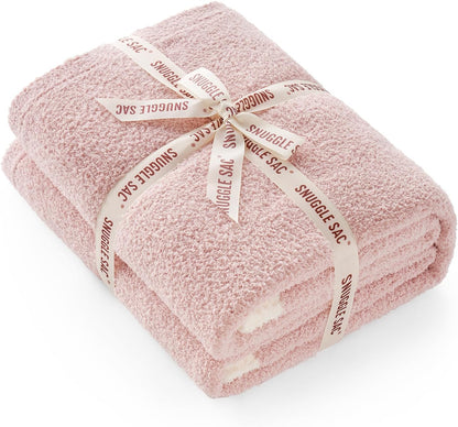 Snuggle Sac Ultra Soft Throw Blanket - Reversible Pink Microfiber | Cozy 50x60 Inches for Couch & Bed