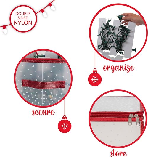 Holiday Light Organizer Box by Simplify - Holds 500 Lights | Collapsible Christmas Storage | Red