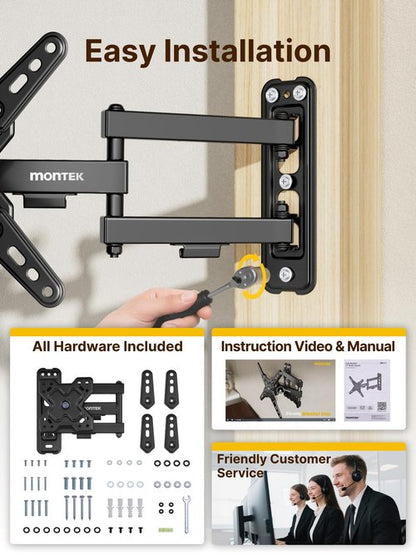 monTEK Full Motion TV Wall Mount Bracket for Most 13-43 Inch LED LCD Flat Screen TVs & Monitors, Swivel Tilt Extension Rotation with Articulating Arms, TV Mount Max VESA 200x200mm, up to 44lbs