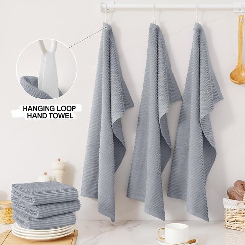 Homaxy Premium Kitchen Towels - Ultra Absorbent 100% Cotton Hand Towels | 6 Pack, 18"x28", Grey