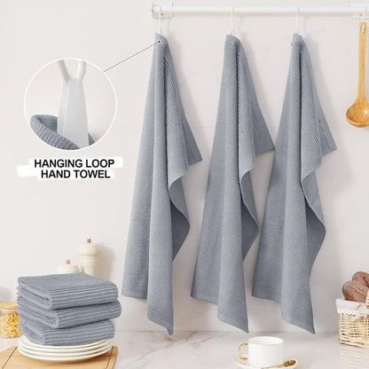Homaxy Premium Kitchen Towels - Ultra Absorbent 100% Cotton Hand Towels | 6 Pack, 18"x28", Grey
