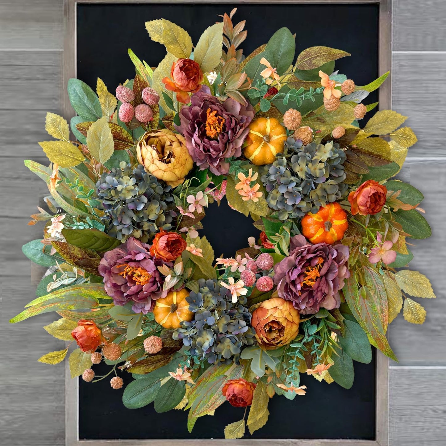 WANNA-CUL 24 Inch Spring & Fall Wreath - Blue Hydrangea & Purple Peony Home Decor