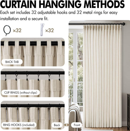 MIULEE Pinch Pleated Linen Curtains - 90-Inch Ivory Cream Semi-Sheer Drapes | 4 Panels for Privacy
