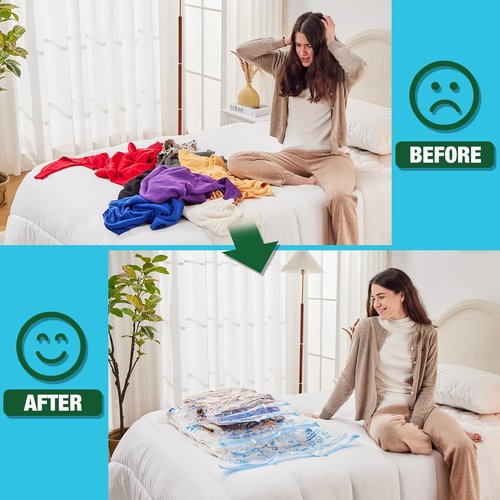 HIBAG Vacuum Storage Bags - 10 Jumbo & Large Space Saver Bags with Zipper Closure for Clothing & Bedding