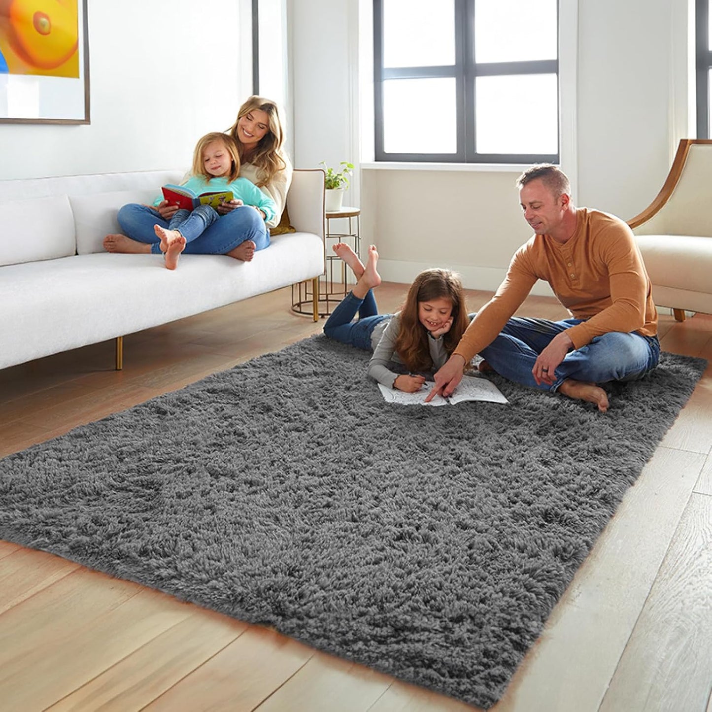 Ophanie Area Rug - Soft Non-Slip Fluffy Shag 5x8 for Living Room & Bedroom | Grey Plush Carpet