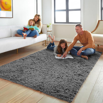 Ophanie Area Rug - Soft Non-Slip Fluffy Shag 5x8 for Living Room & Bedroom | Grey Plush Carpet