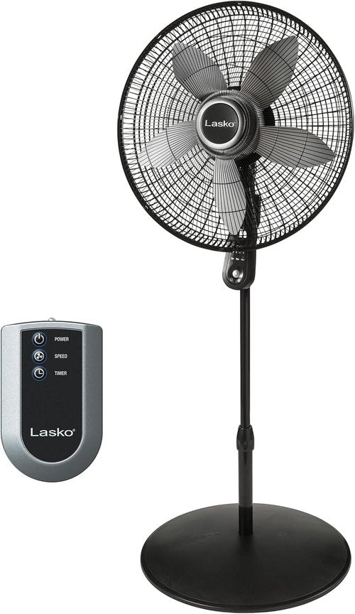 Lasko Oscillating Pedestal Fan - Adjustable Height, Remote Control, 4 Speeds | 20" Black Floor Fan for Home & Office