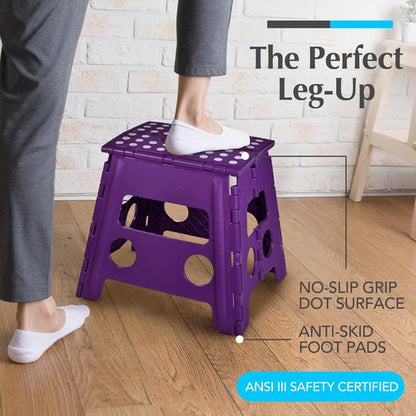 Handy Laundry Folding Step Stool - 13 Inch Sturdy Plastic, Non-Slip & Portable for Adults & Kids - Purple