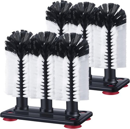 Havawish 2 Pack Water Bottle Cleaning Brush with Suction Base, 3 Head Bristle Bar Glass Washer for Sink, Cup Washer Brush Cleaner for Bar Beer Cup, Wine Glass(7.3 x 3.7 x 7.5)