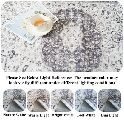 Hallway 4x8 Washable Runner Rug: Oriental Stain Resistant Entryway Kitchen Rug Farmhouse Soft Carpet for Bathroom Bedroom Thin Laundry Room Floor Mat with Non Slip Backing for Pets Family(4x8,Grey)