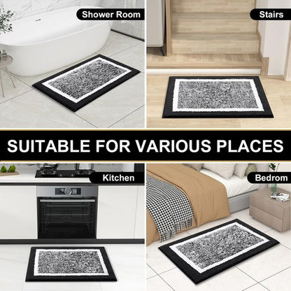 OLANLY Bathroom Rugs 24x16, Extra Soft and Absorbent Microfiber Bath Mat, Non-Slip, Machine Washable, Quick Dry Shaggy Bath Carpet, Suitable for Bathroom Floor, Tub, Shower (Small, Black)
