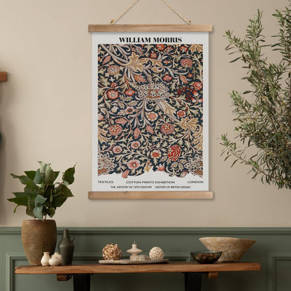 MIDEFINCH Vintage Floral Scroll Poster - Retro Botanical Wall Art with Wooden Hanger | 16x23 Inch