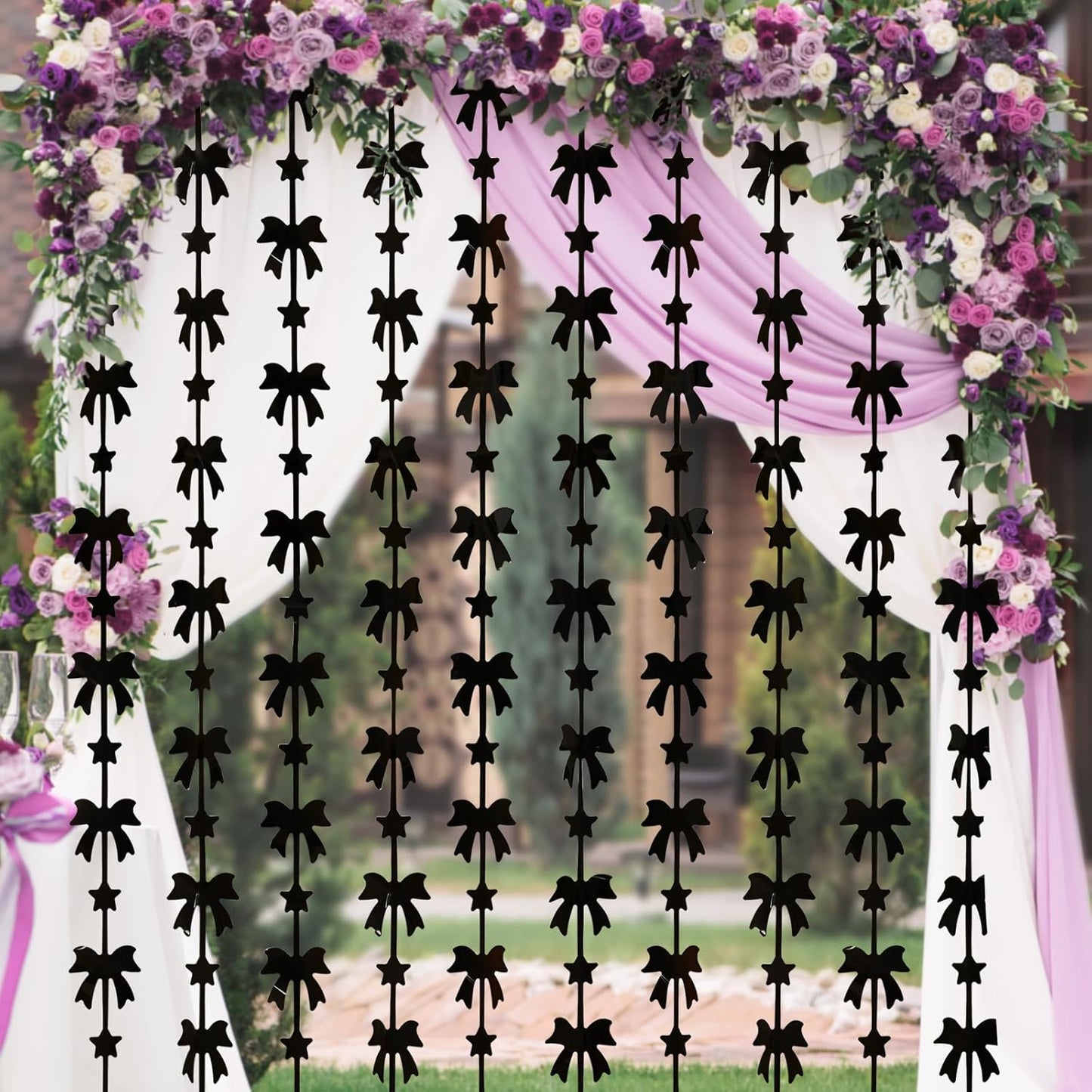 Menstarsi Bow Party Decorations - 2 Pack Black Foil Fringe Curtains | 3.3 X 6.6 Ft Backdrop for Events