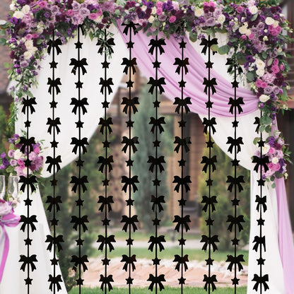 Menstarsi Bow Party Decorations - 2 Pack Black Foil Fringe Curtains | 3.3 X 6.6 Ft Backdrop for Events