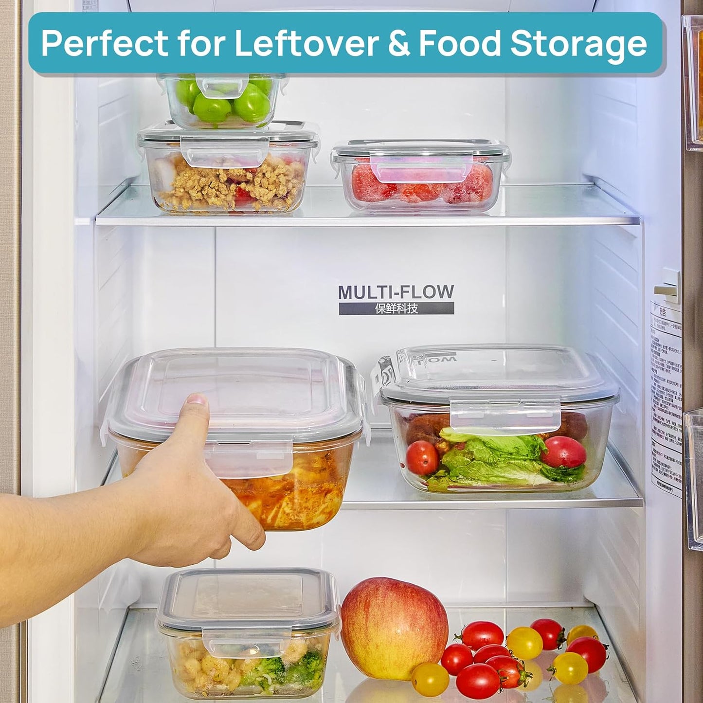 Vtopmart Extra Large Glass Food Storage Containers - 6 Pack Airtight Meal Prep Set | 2.26L/76oz