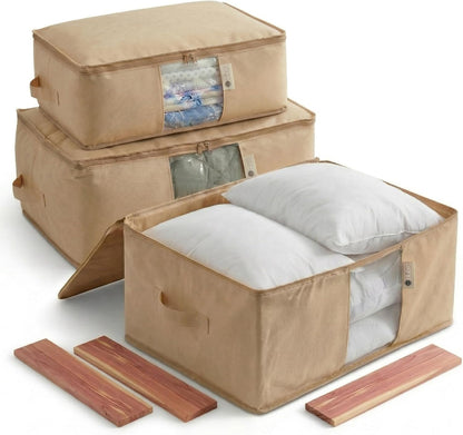 Cedar Storage Bag Organizer by [Brand Name] | Protects Bedding from Moths & Moisture | Set of 3 Beige Bags