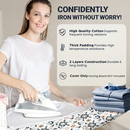 UniSimp Ironing Board Cover and Pad 18"x49" Extra Thick Natural Cotton,Scorch and Stain Resistant Iron Board Cover,Wide Ironing Board Cover with Fasteners Heavy Duty Heatproof Elastic Edge Floral