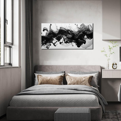 Abstract Black Wall Art - Contemporary Minimalist Canvas Print for Living Room | 40x20 Inches