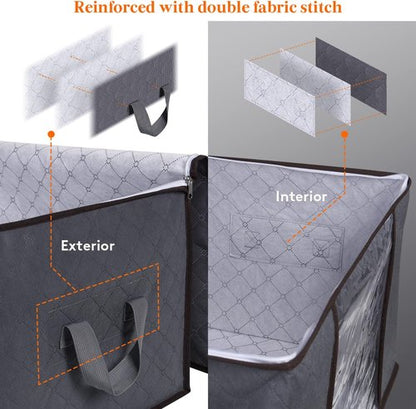 Lifewit 90L Clothes Storage Bins - 3 Pack Foldable Bags with Lids, Clear Window & Reinforced Handles