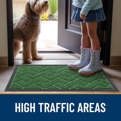 OLANLY Indoor Outdoor Front Door Mat - Waterproof All-Weather Herringbone Design | Easy Clean, 71x47 Inches, Green