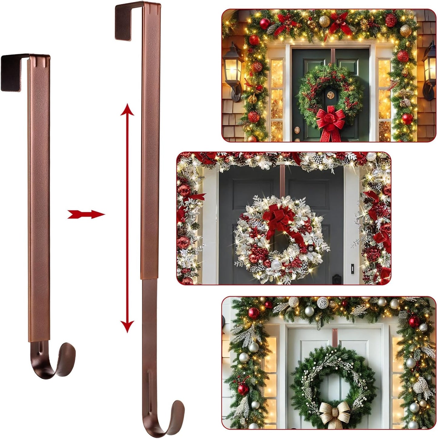 Regine Switzerland Wreath Door Hanger - Adjustable Over-The-Door Hooks for Easter Decor | 15-25 Inch Metal Design