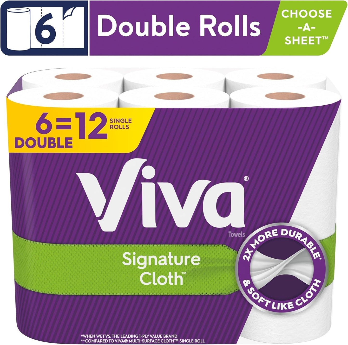 Viva Signature Cloth Paper Towels - 6 Double Rolls | 12 Single Rolls | 94 Sheets Per Roll