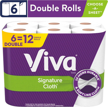 Viva Signature Cloth Paper Towels - 6 Double Rolls | 12 Single Rolls | 94 Sheets Per Roll