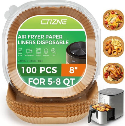 Air Fryer Liners - 100 PCS Non-Stick, Waterproof & Oilproof Parchment Paper | 8" Square for 5-8 QT Fryers