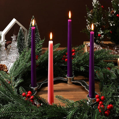 Mumufy Advent Candle Holder Set - 5 Pcs Metal Nativity Christmas Centerpiece with Purple & Pink Candles