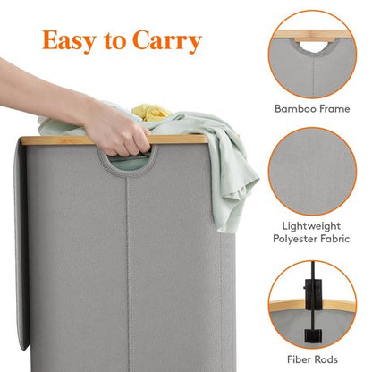 Lifewit 150L Laundry Basket with Lid, Clothes Hampers for Laundry with Bamboo Handles and 2 Removable Laundry Bags, Large Foldable Laundry Hamper for Bedroom, Bathroom, Dorm, Laundry Room, Sliver Gray