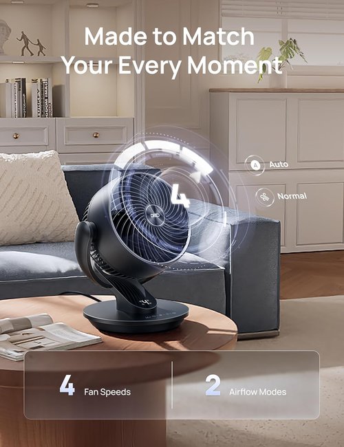 DREO 13-Inch Oscillating Table Fan - Ultra-Quiet Air Circulator with Remote | 120° Tilt & 4 Speeds