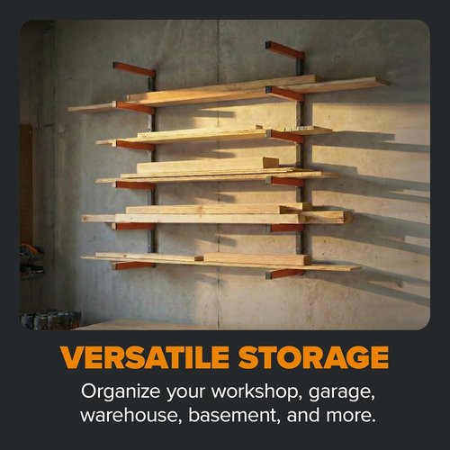 Bora | Wood Organizer & Lumber Storage Rack - 6-Level Wall Storage for Indoor/Outdoor Use, Orange PBR-001
