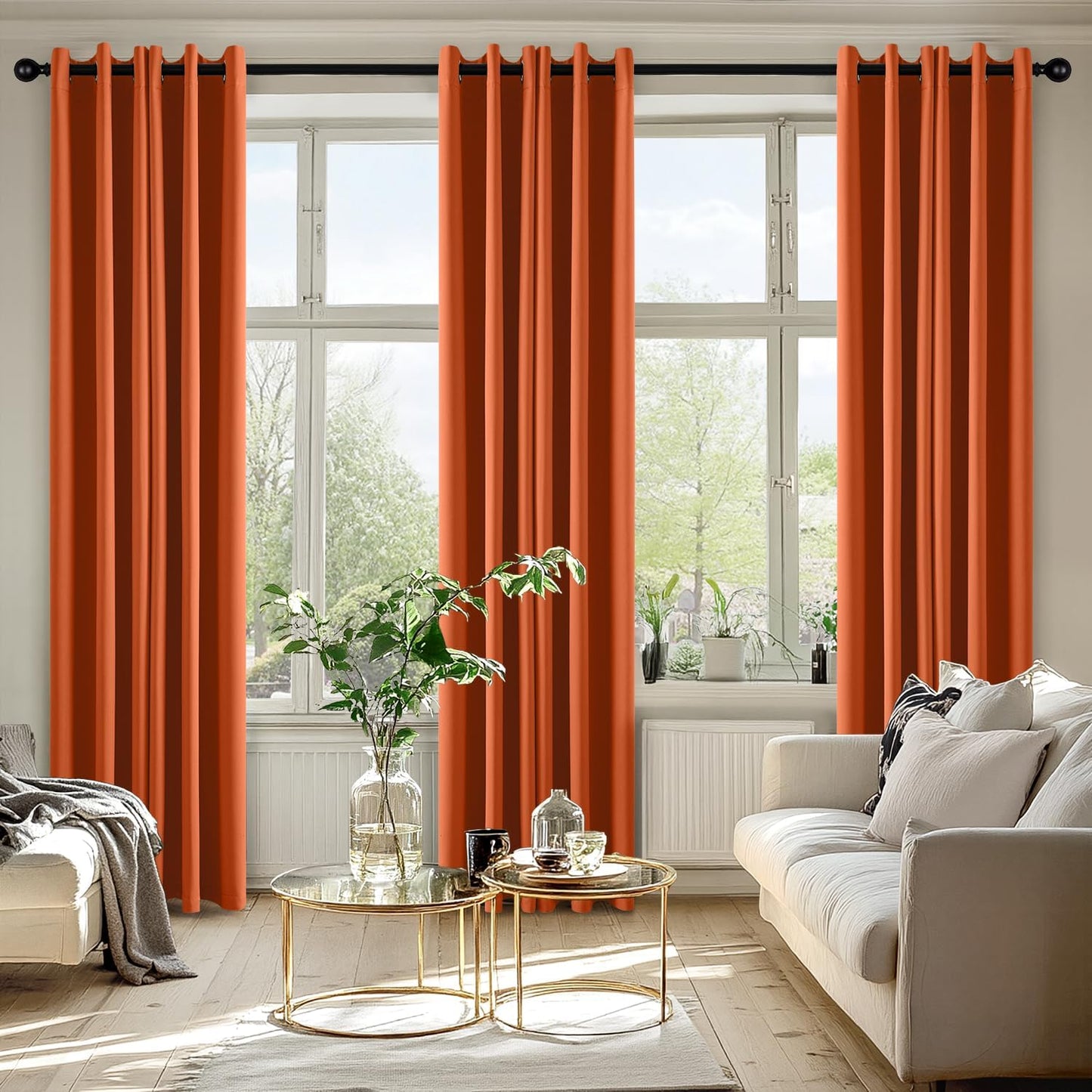 MIULEE Orange Blackout Curtains - Thermal Insulated Room Darkening Drapes | 84-Inch Length, 2 Panels