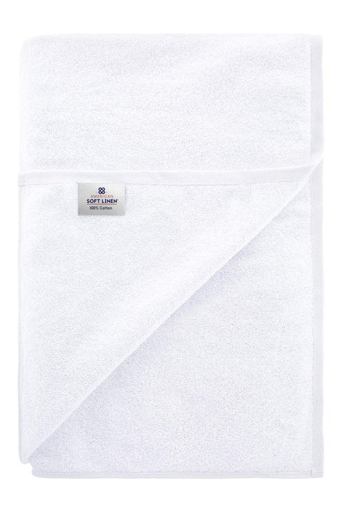 American Soft Linen 100% Cotton 600 GSM Turkish 40x80 Oversized Bath Towel Sheet, Extra Large Adult Towels for Bathroom, White Bath Sheet