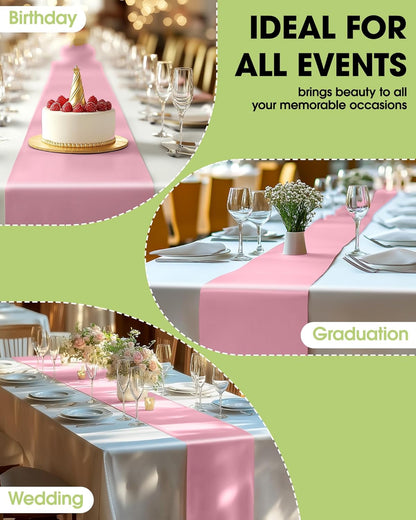 Pureegg Disposable Table Set - 10 Pack White & Pink Tablecloths (54''x108'') & Runners (14''x108'') | Leakproof & Stain-Resistant for Events
