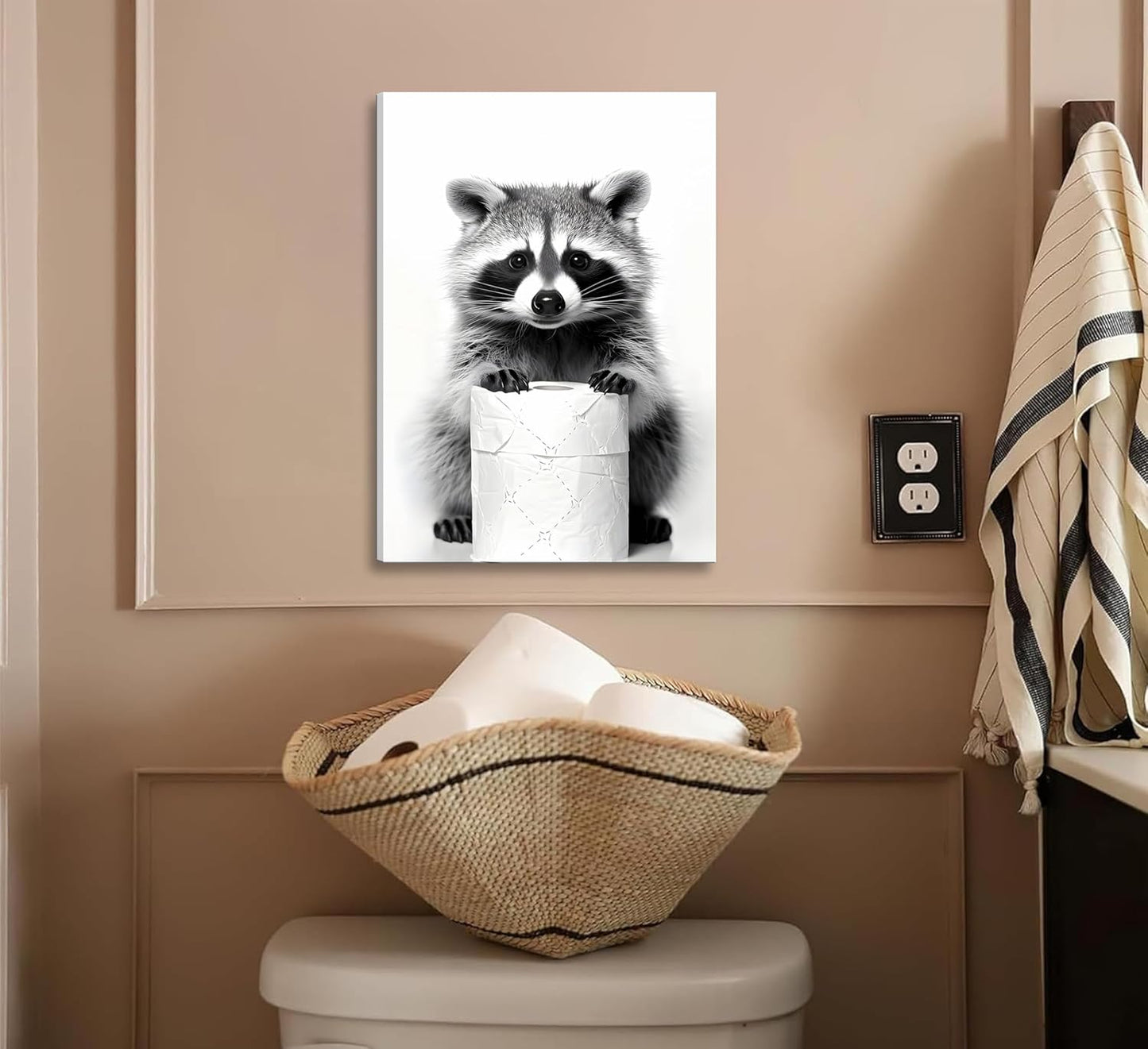 Regine Switzerland 3-Pc Framed Black & White Animal Bathroom Wall Art - Humorous Bear & Cute Raccoon Prints