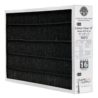Lennox Healthy Climate Lennox X6672 16x25x5 Healthy Climate Carbon-Clean MERV 16 Filter Bundle with Same Day Supply Filter Change Reminder