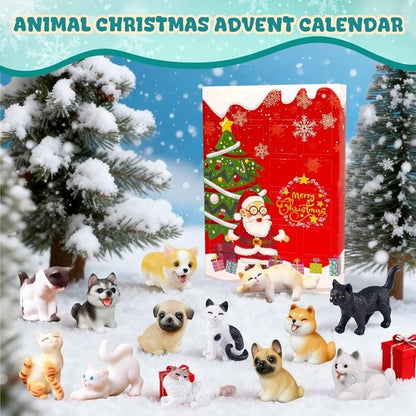 Bbiamsleep Christmas Advent Calendar - 24 Mini Cat & Dog Figurines for Festive Countdown | Holiday Home Decor