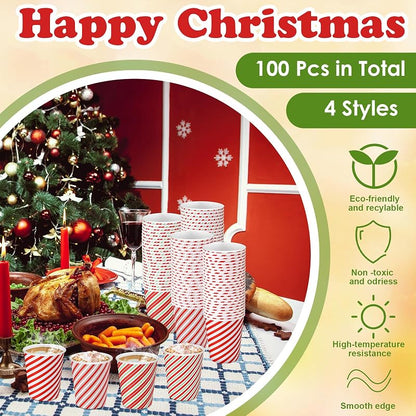 Hushee 100 Pcs Christmas Paper Cups 9 oz Candy Cane Stripes - Variation of THIS listing: 100