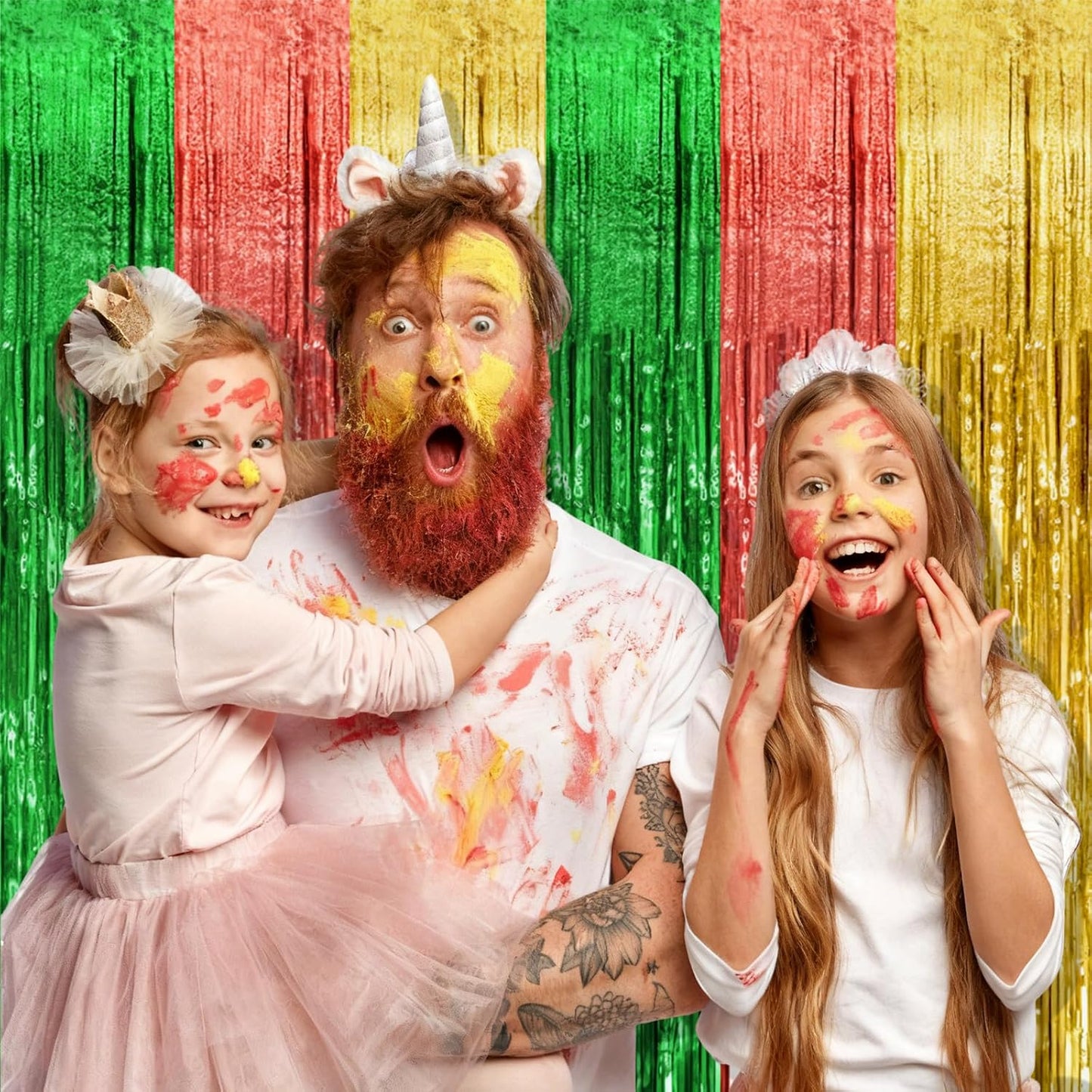 Skiennix Hawaii Party Backdrop - Vibrant Foil Fringe Curtains for Summer Celebrations | 2 Pack