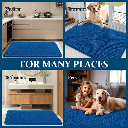 OLANLY Dog Door Mat - Absorbent Non-Slip Washable Doormat for Muddy Paws | 70x35 Deep Navy Blue