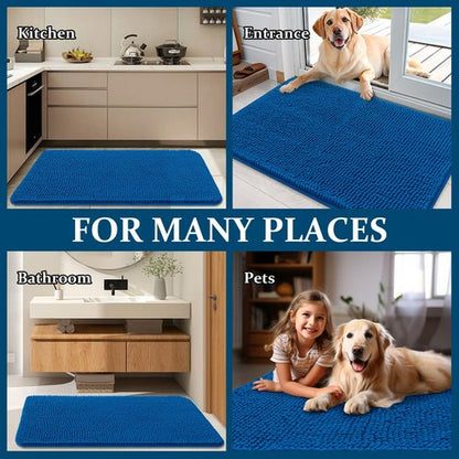 OLANLY Dog Door Mat for Muddy Paws 48x30, Absorbs Moisture and Dirt, Absorbent Non-Slip Washable Doormat, Quick Dry Chenille Mud Mat, Entry Indoor Entryway Carpet for Inside Floor, Deep Navy Blue