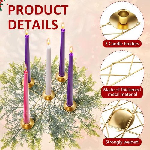 Jingmore Christmas Advent Candle Wreath - Rustic Metal Holder for Pillar Candles | Thin Cross Design